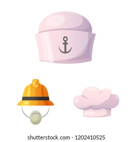 Vector design of headgear and cap symbol. Set of headgear and accessory vector icon for stock.