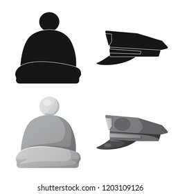 Vector design of headgear and cap symbol. Set of headgear and accessory vector icon for stock.