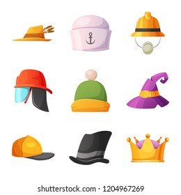 Vector design of headgear and cap symbol. Set of headgear and accessory stock symbol for web.