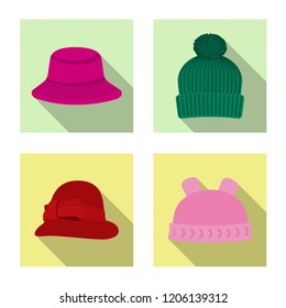 Vector design of headgear and cap symbol. Collection of headgear and accessory stock vector illustration.