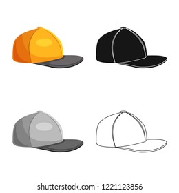 Vector design of headgear and cap symbol. Collection of headgear and accessory stock vector illustration.