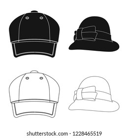 Vector design of headgear and cap symbol. Set of headgear and accessory vector icon for stock.