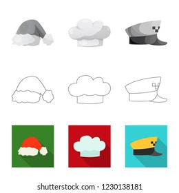 Vector design of headgear and cap symbol. Set of headgear and accessory vector icon for stock.