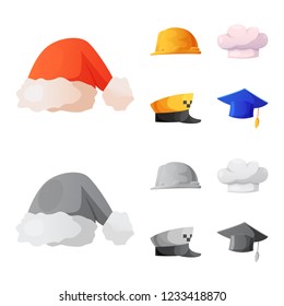 Vector design of headgear and cap symbol. Collection of headgear and accessory stock vector illustration.