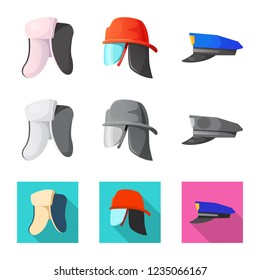 Vector design of headgear and cap symbol. Collection of headgear and accessory stock vector illustration.
