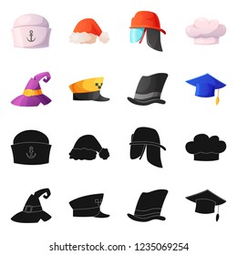 Vector design of headgear and cap symbol. Collection of headgear and accessory stock vector illustration.