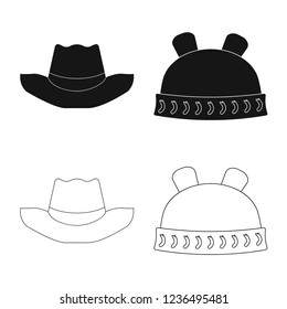 Vector design of headgear and cap symbol. Set of headgear and accessory vector icon for stock.