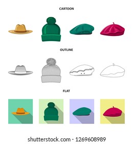 Vector design of headgear and cap symbol. Collection of headgear and accessory stock symbol for web.
