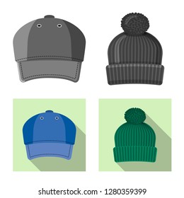 Vector design of headgear and cap symbol. Set of headgear and accessory vector icon for stock.
