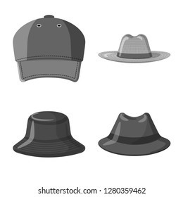 Vector design of headgear and cap symbol. Collection of headgear and accessory stock symbol for web.