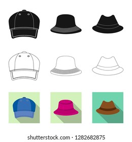 Vector design of headgear and cap symbol. Set of headgear and accessory stock vector illustration.