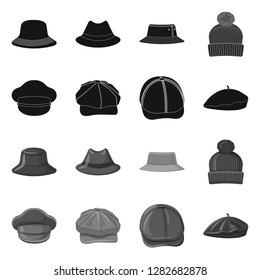 Vector design of headgear and cap symbol. Set of headgear and accessory vector icon for stock.