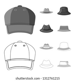 Vector design of headgear and cap symbol. Set of headgear and accessory stock symbol for web.