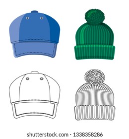 Vector design of headgear and cap symbol. Collection of headgear and accessory vector icon for stock.
