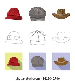 Vector design of headgear and cap symbol. Collection of headgear and accessory stock symbol for web.