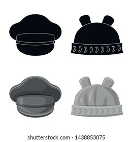 Vector design of headgear and cap symbol. Collection of headgear and accessory stock symbol for web.