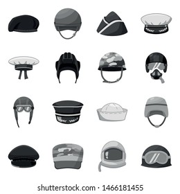 Vector design of headgear and modern icon. Collection of headgear and clothing stock vector illustration.