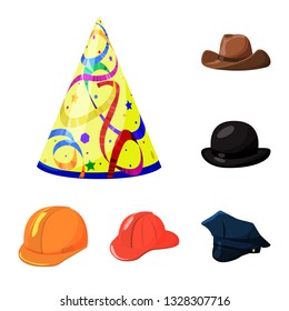 Vector design of headgear and napper icon. Set of headgear and helmet stock symbol for web.