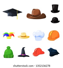 Vector design of headgear and napper icon. Set of headgear and helmet stock symbol for web.