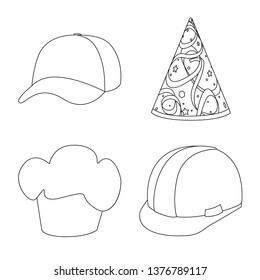 Vector design of headgear and napper logo. Collection of headgear and helmet stock vector illustration.