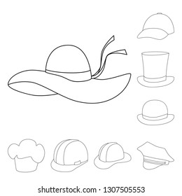 Vector design of headgear and napper sign. Set of headgear and helmet stock vector illustration.