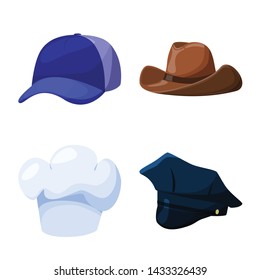 Vector design of headgear and napper sign. Set of headgear and helmet stock symbol for web.