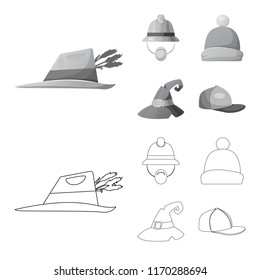 Vector design of headwear and cap icon. Collection of headwear and accessory stock symbol for web.