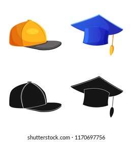Vector design of headwear and cap icon. Collection of headwear and accessory stock symbol for web.