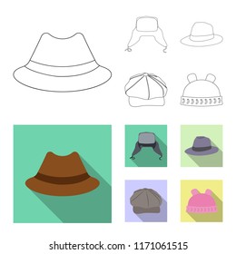 Vector design of headwear and cap icon. Set of headwear and accessory stock vector illustration.