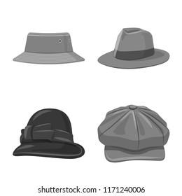 Vector design of headwear and cap icon. Set of headwear and accessory vector icon for stock.