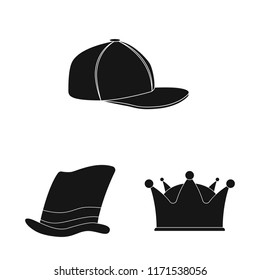 Vector design of headwear and cap icon. Collection of headwear and accessory stock vector illustration.