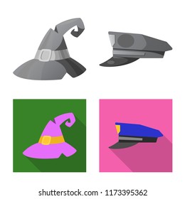 Vector design of headwear and cap icon. Set of headwear and accessory vector icon for stock.