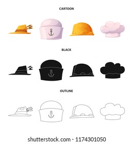 Vector design of headwear and cap icon. Collection of headwear and accessory stock vector illustration.