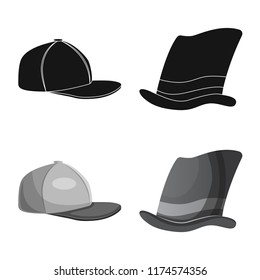 Vector design of headwear and cap logo. Collection of headwear and accessory vector icon for stock.