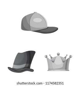 Vector design of headwear and cap logo. Set of headwear and accessory stock vector illustration.