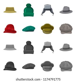 Vector design of headwear and cap logo. Set of headwear and accessory vector icon for stock.