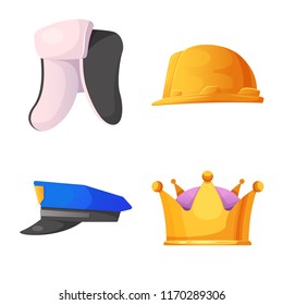 Vector design of headwear and cap sign. Collection of headwear and accessory stock vector illustration.