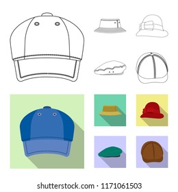 Vector design of headwear and cap sign. Set of headwear and accessory stock vector illustration.
