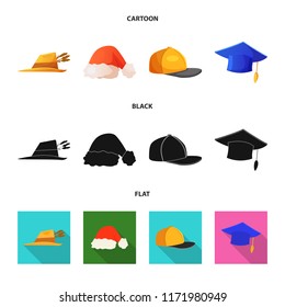 Vector design of headwear and cap sign. Set of headwear and accessory stock vector illustration.