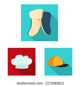 Vector design of headwear and cap sign. Collection of headwear and accessory vector icon for stock.