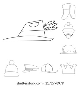 Vector design of headwear and cap sign. Set of headwear and accessory stock symbol for web.