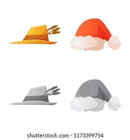 Vector design of headwear and cap sign. Set of headwear and accessory vector icon for stock.