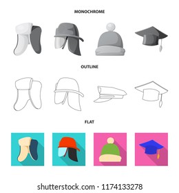 Vector design of headwear and cap sign. Collection of headwear and accessory vector icon for stock.