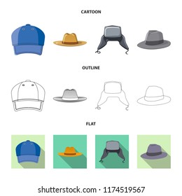 Vector design of headwear and cap sign. Collection of headwear and accessory vector icon for stock.