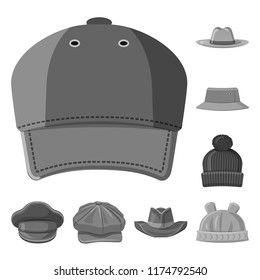 Vector design of headwear and cap sign. Set of headwear and accessory vector icon for stock.