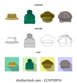 Vector design of headwear and cap sign. Set of headwear and accessory vector icon for stock.