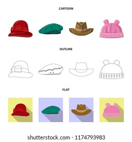 Vector design of headwear and cap sign. Set of headwear and accessory stock symbol for web.