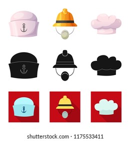 Vector design of headwear and cap sign. Set of headwear and accessory stock vector illustration.