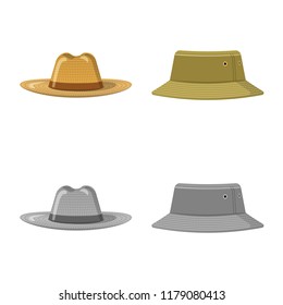 Vector design of headwear and cap sign. Set of headwear and accessory stock vector illustration.
