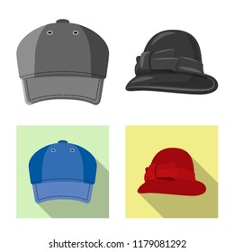 Vector design of headwear and cap sign. Collection of headwear and accessory stock vector illustration.